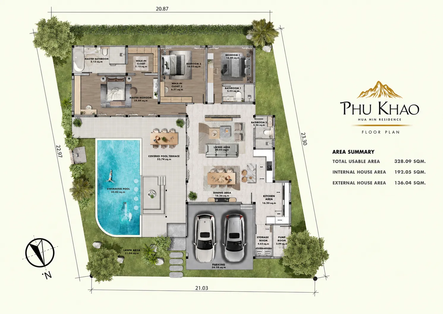 3 Bed Pool Villa in Hua Hin floor plan
